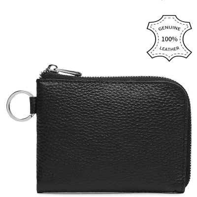 Afbeelding van Bagwise® Rits Portemonnee Sleutelring Echt Leder Ideaal voor Papier/Muntgeld en Dagelijks Gebruik CP 03 Zwart