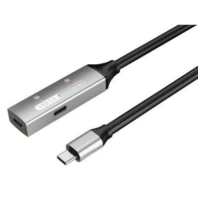 Afbeelding van PremiumCord Actieve USB C verlengkabel met repeater 5 m, bus naar stekker, 3.2 Gen 1, Gbit/s, 2 x afgeschermd, AWG20/28, aluminium behuizing, kleur zwart, lengte m
