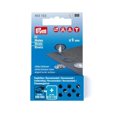 Afbeelding van Prym 403103 klinknagels navulset, zilver oud ijzer, zilverkleurig, Ø 9 mm, 32