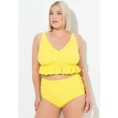 Afbeelding van Ulla Popken Structure RUCHÉ Bonnets Souples Bretelles RÉGLABLES SET Bikini, Dames, Maat: 50, Buttercup