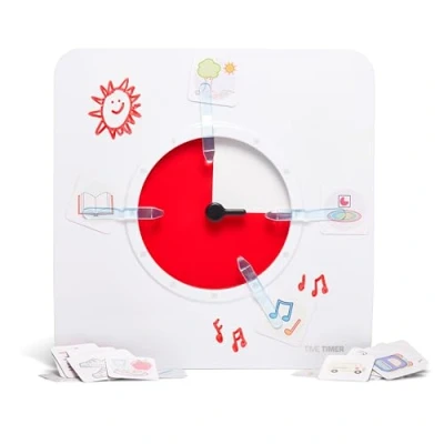 Afbeelding van Time Timer Visuele Planner met Medium 60 minuten countdown klok voor kinderen, droog uitwisbaar bord, whiteboard marker en pictokaarten, klaslokalen, thuis
