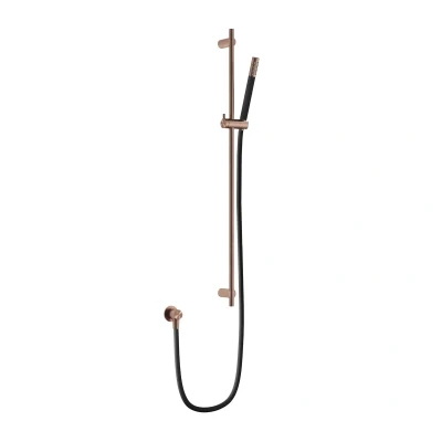 Afbeelding van HotBath Archie Glijstang 90 cm met wanduitlaat, doucheslang 1,5 mtr en handdouche Geborsteld Koper PVD AR317BCP