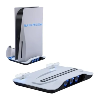 Afbeelding van Mcbazel Verticale PS5 koelingslaadstation, multifunctionele led koeling, standaard met dubbele controller, snellaadstation voor Playstation 5 console, wit(Niet Slim)