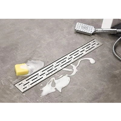Afbeelding van Elbe douchegoot 70 cm van roestvrij staal, 3 rijig spleetpatroon, doucheafvoer met sifon en haarzeef, afvoergoot Gruchsstop, vloerafvoer vlak, complete set vloerbevestiging, lengte 60 100