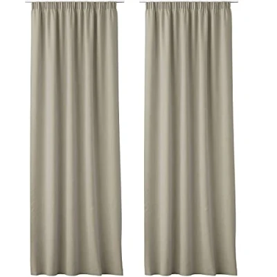 Afbeelding van JEMIDI Kant en klaar blikdicht Gordijn met plooiband 140 x 250 cm Passend voor op gordijnen rail Beige