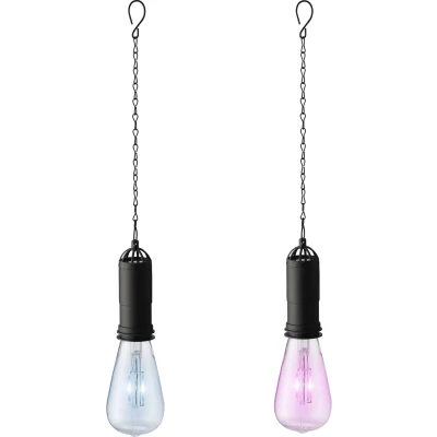 Afbeelding van Set van 2x stuks blauwe en roze solar tuinverlichting hanglampen kunststof 20 cm Buitenverlichting