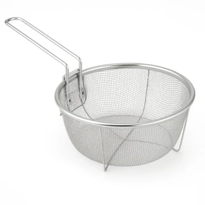 Afbeelding van Space Home Frituurmand met inklapbare handgreep en pannenhaak ronde friteuse mand roestvrij staal 19,5 cm
