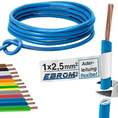 Afbeelding van Aderleiding bekabelingsleiding enkele ader flexibel PVC kabel H07V K 2,5 mm² kleur: lichtblauw, 5 m/10 m/15 m/20 m/25 m/30 m/35 m/40 m/45 m/50 m/55 m/60 m tot 100 vrij te kiezen mm2