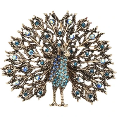 Afbeelding van Broche Pauw Blauw ( Goudkleurig ) 7 x 6.2 cm