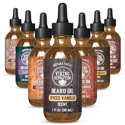 Afbeelding van Viking Revolution Spiced Vanilla Beard Oil for Men Natural Mens with Argan and Jojoba Softener, Strengthens Moisturizes