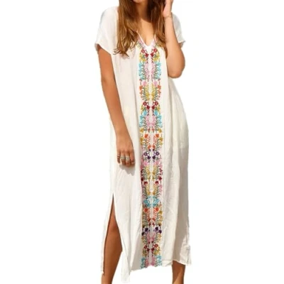 Afbeelding van YouKD Wemon&#039;s zomer katoenen lange kaftan maxi jurk Boheemse badpak strandbedekking gewaden