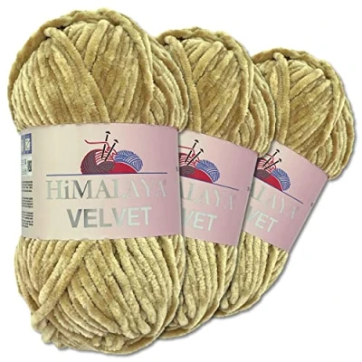 Afbeelding van Wohnkult Himalaya 3 x 100 g Velvet Dolphin breiwol, 40 kleuren om uit te kiezen, chenille breigaren, pluizige wol, glans, accessoire, kleding, dekens (90017, zandsteen)