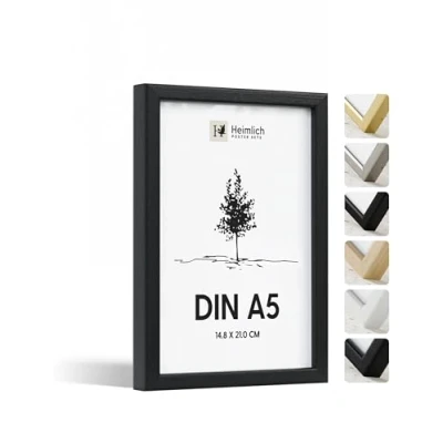 Afbeelding van Heimlich® 1 x fotolijst, DIN A5, 15 21 cm, zwart, houten lijst, stuk, documentenlijst 14,8 kleine collage, poster, echt hout, fotolijst in