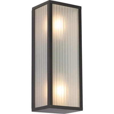 Afbeelding van QAZQA Buiten wandlamp zwart met ribbel glas 2 lichts IP44 Charlois