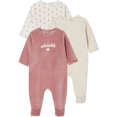 Afbeelding van Vertbaudet Set van 3 fluwelen babyslaappakjes BASICS