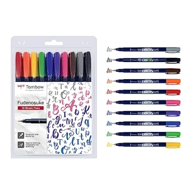 Afbeelding van Tombow Brush pen Fudenosuke hard set 10 kleuren 19 WS BH 10P