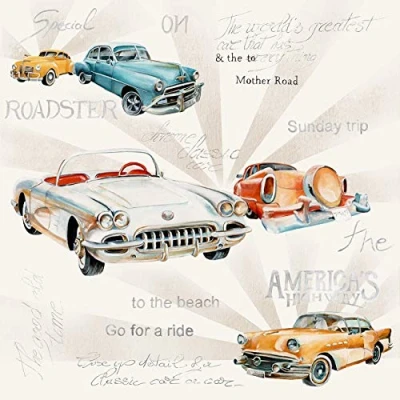 Afbeelding van 20 servetten oude klassiekers auto&#039;s oldtimer vintage 33 x cm