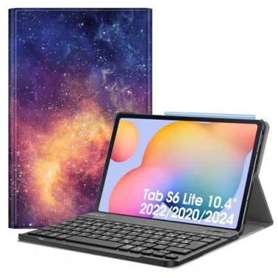 Afbeelding van Fintie toetsenbordhoes voor Samsung Galaxy Tab S6 Lite 10,4 inch 2024/2022/2020 tablet, met magnetisch afneembaar Duits bluetooth toetsenbord, de melkweg