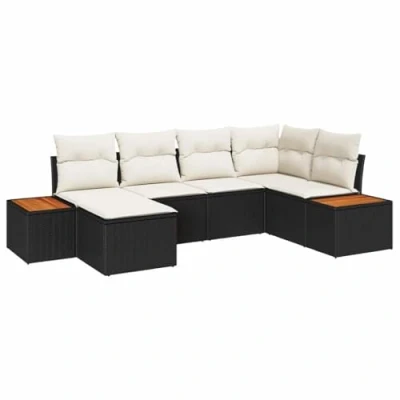Afbeelding van vidaXL 6 delige ligbed set met kussens Zwart Poly Rattan Acacia
