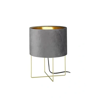 Afbeelding van Tafellamp, Aura goudkleurig stoffen kap grijs fluweel/binnenkant H: 32,00 cm, D: 24,00 cm met snoerschakelaar 1x E27 max. 40 Watt 50460