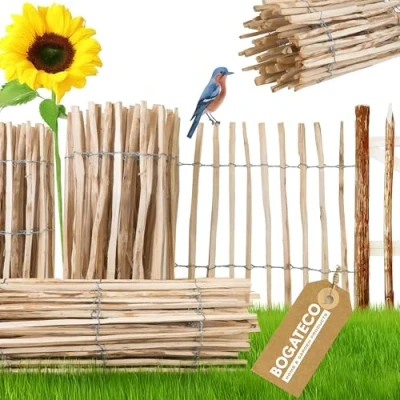Afbeelding van BOGATECO gewatteerd houten Omheining hazelaar 500 cm lang en 60 hoog Latafstand 4 5 Ideaal voor de van huizen vijvers planten bloembedden schapenhek