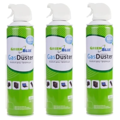 Afbeelding van Green Blue Perslucht Spray Set 3 x 600ml Air Duster met pistoolverstuiver &amp; spuitbuisje CFK vrij voor contactloze reiniging van elektronica, toetsenborden, camera&#039;s en meer