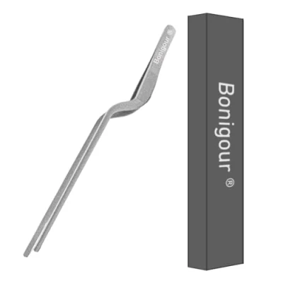 Afbeelding van Bonigour 8 inch precisie offset pincet, keuken culinaire roestvrijstalen tang, gebogen koken multifunctionele chef kok pincet tang voor beplating, voedsel decoreren en ect (zilver)