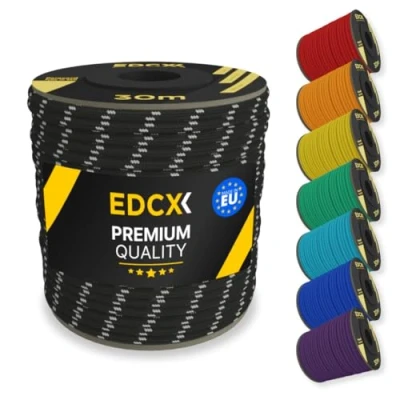 Afbeelding van EDCX 4mm Nylon Paracord 550 30m (100 voet) Type III, 100% Touw, 7 Strand Touw in Effen Kleuren (Reflective Black, 30 m)