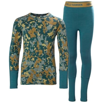 Afbeelding van Helly Hansen Unisex Kid&#039;s Jr Graphic LIFA Merino Set Base Layer Bottom, 453 Dark Creek Splash Camo Aop, 14 Jaren