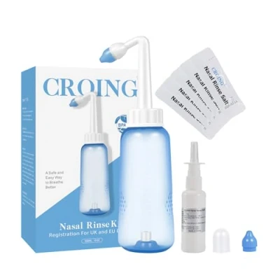 Afbeelding van CROING 𝗡𝗲𝘂𝘀𝗱𝗼𝘂𝗰𝗵𝗲 40 x Zout + 1 Neusdouchefles (300 ml) Neussprayfles (50 Neti Pot, Neusdouches, Neusspoeling, Nasal Irrigation, Sinus Rinse