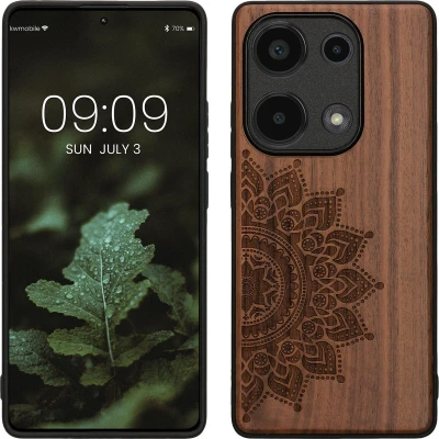 Afbeelding van kwmobile telefoonhoesje geschikt voorXiaomi Redmi Note 13 Pro 4G Hoesje met bumper walnoothout In donkerbruin Opkomende Zon design
