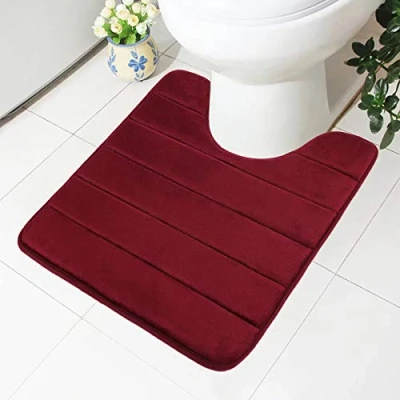 Afbeelding van Homaxy Traagschuim antislip zachte mat toilet met uitsparing 50 x 60 cm, absorberende badmat, staande toilet, wasbare badmat voor wijnrood