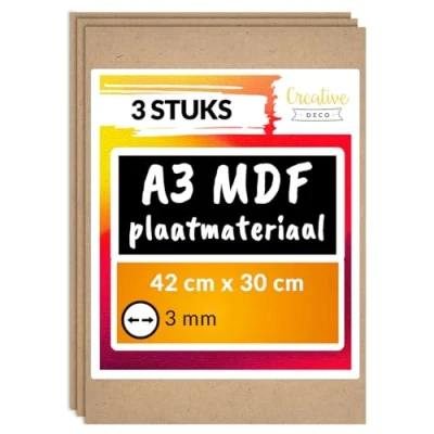 Afbeelding van Creative Deco 3 x A3 MDF Plaat 420 300 mm Perfect voor Lasersnijden, CNC Frezen, Modelleren, Freeswerk