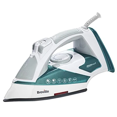 Afbeelding van Breville Powersteam 2600 W stoomstrijkijzer, keramische zool, stoomstoot 220 g, verticale stoomstraal 50 g/min, automatische uitschakeling, wit/turquoise