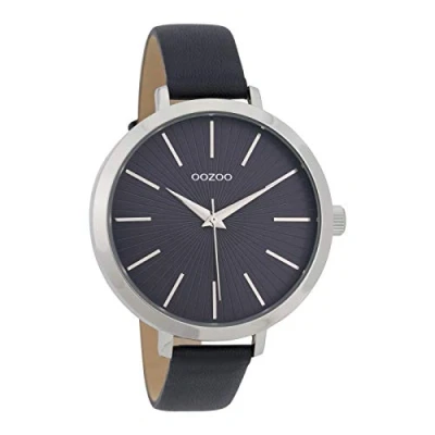 Afbeelding van OOZOO Timepieces Zilverkleurige horloge met donker blauwe leren band C9671