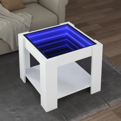Afbeelding van Salontafel met LED 53x53x45 cm bewerkt hout wit