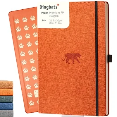 Afbeelding van Dingbats* Wildlife Notitieboekje met vierkanten, extra groot A4, PU leer, hardcover dagboek voor werk, zak, elastische sluiting, penhouder, bladwijzer