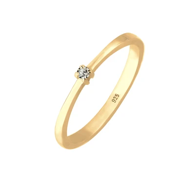 Afbeelding van Elli Basic Classy Ring goldcoloured/white, Dames, Maat: 54, Gold coloured/white