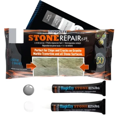 Afbeelding van MagicEzy Stone RepairEzy (lichtgrijs/wit): travertijn, kalksteen, graniet, kwarts of marmer reparatieset Fix scheuren en chips snel Countertop Repair Naad vuller