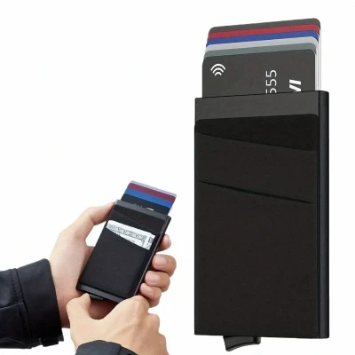 Afbeelding van Pasjeshouder Uitschuifbaar mannen &amp; vrouwen Kaarthouder Pasjes RFID Bescherming creditcardhouder 8 Cash Pashouder Zwart