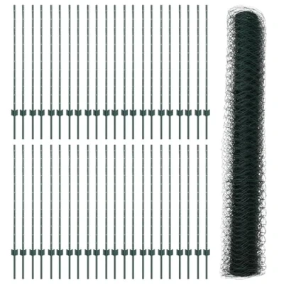 Afbeelding van vidaXL Fence Posts 11 stuks U Channel Groen 120 cm Staal, Zeshoek 1.2x100 m Staal
