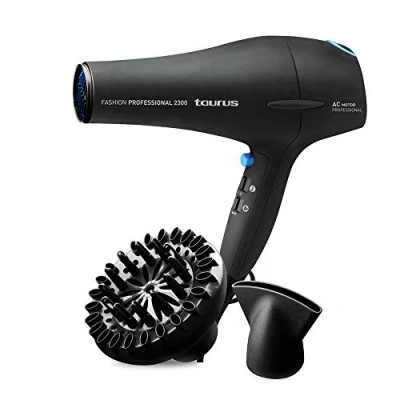 Afbeelding van Taurus Fashion Professional 2300 Haardroger, 2200 W, 2 snelheden, 3 temperaturen, koude luchtknop, AC motor, concentrator en diffuser, zwart