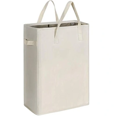 Afbeelding van Slanke wasmand Kleine Opvouwbare waszak met handvat 45L Beige