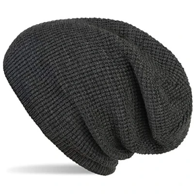 Afbeelding van styleBREAKER unisex knit beanie cap met ruitjespatroon, winter slouch longbeanie 04024172, Farbe:Donkergrijs gevlekt
