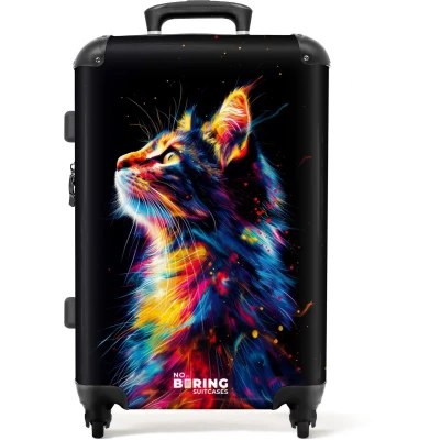 Afbeelding van NoBoringSuitcases.com® Kinderkoffer groot Kindertrolley koffer Kat Kleurrijk Rolkoffer lichtgewicht Reiskoffer met 4 wielen Grote trolley XL 20 kg bagage