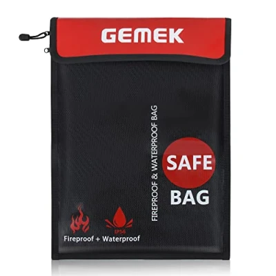 Afbeelding van GEMEK Brandwerende documententas 38 x 28 cm &amp; 23 18 set Niet jeukende siliconen gecoate tas veilige opslag voor geld, documenten, sieraden en paspoort (Zwart 2 Ritsen)