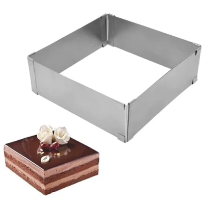 Afbeelding van Colexy rechthoekige baklijst, verstelbaar, 5 cm hoog, taartvorm van roestvrij staal, taartring, uittrekbaar 15 28 cm, doe het zelf bakvorm voor biscuitcake, cake, mousse
