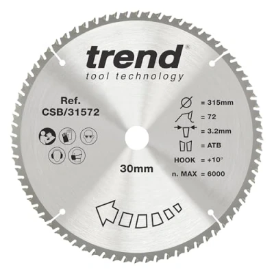 Afbeelding van Trend CSB/31572 Craft Pro Trimming Crosscut TCT bladen voor cirkelzagen, getipt wolfraamcarbide 315 mm x 72 tanden 30 gaten