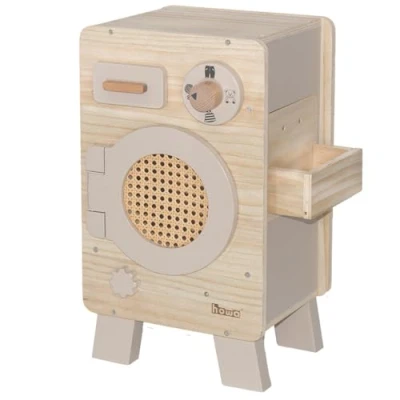 Afbeelding van Howa Houten Kinderwasmachine Speelgoedwasmachine van Hout met Roterende Trommel, Naturel Beige 48261