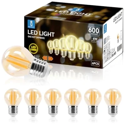 Afbeelding van Aigostar 10ZCA Filament lamp led lichtbron Ø 4,5 cm E27 fitting 6W Warm Wit 2200K Set van 6 stuks